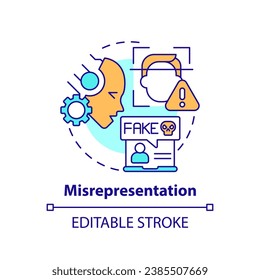 2D editable multicolor misrepresentation icon, simple isolated vector, cyber law thin line illustration.