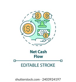 2D editable multicolor net cash flow icon, simple isolated vector, thin line illustration representing cash flow management.