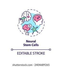 2D editable multicolor neural stem cells icon, simple isolated vector, thin line illustration representing cell therapy.