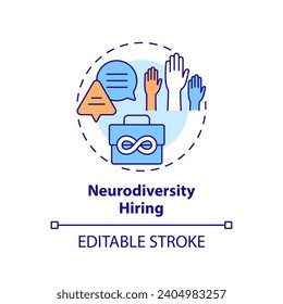 2D editable multicolor neurodiversity hiring icon, simple isolated vector, thin line illustration representing workplace trends.