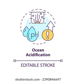 2D editable multicolor ocean acidification icon, simple isolated vector, climate metrics thin line illustration.