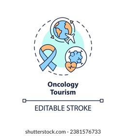 Icono de turismo de oncología multicolor editable en 2D, vector aislado simple, ilustración de línea delgada de turismo médico.