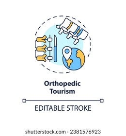 2D editable multicolor orthopedic tourism icon, simple isolated vector, medical tourism thin line illustration.
