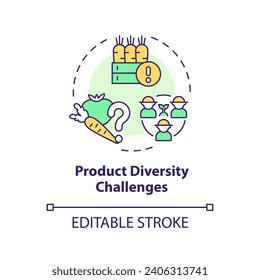 2D editable multicolor product diversity challenges icon, creative isolated vector, thin line illustration representing agricultural clusters.