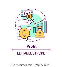 2D editable multicolor profit icon, simple isolated vector, thin line illustration representing cash flow management.