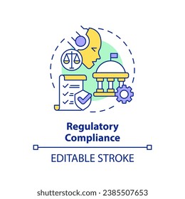 Icono de cumplimiento regulatorio 2D editable multicolor, vector aislado simple, ilustración de línea delgada de derecho cibernético.