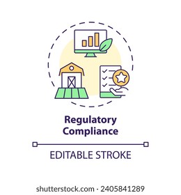 2D editable multicolor regulatory compliance icon, creative isolated vector, thin line illustration representing agricultural clusters.