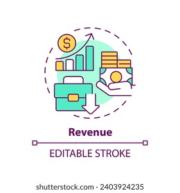 2D editable multicolor revenue icon, simple isolated vector, thin line illustration representing cash flow management.