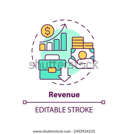 2D editable multicolor revenue icon, simple isolated vector, thin line illustration representing cash flow management.