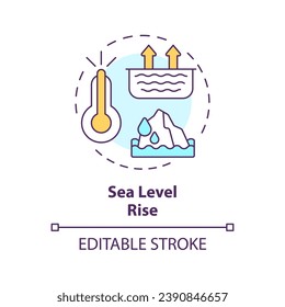 2D editable multicolor sea level rise icon, simple isolated vector, climate metrics thin line illustration.