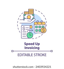 2D bearbeitbare mehrfarbige Beschleunigung der Rechnungsstellung Symbol, einfache einzelne Vektorgrafik, dünne Illustration, die Cashflow Management darstellt.