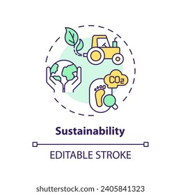 Icono de sostenibilidad multicolor editable 2D, vector aislado creativo, ilustración de línea delgada que representa los conglomerados agrícolas.