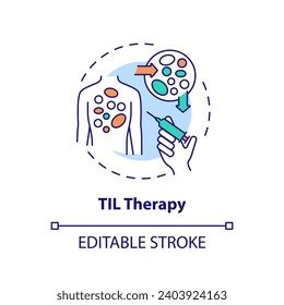 2D editable multicolor TIL therapy icon, simple isolated vector, thin line illustration representing cell therapy.