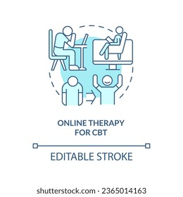 2D editable online therapy for CBT thin line blue icon concept, isolated vector, monochromatic illustration representing online therapy.