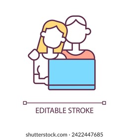 2D editable online therapy for couples icon representing online therapy, isolated vector, multicolor thin line illustration.