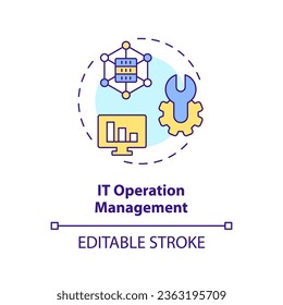 2D editable IT operation management icon representing AI ops, isolated vector, multicolor thin line illustration.