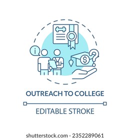 2D editable outreach to college blue thin line icon concept, isolated vector, illustration representing athletic scholarship.