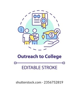 2D editable outreach to college thin line icon concept, isolated vector, multicolor illustration representing athletic scholarship.