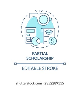 2D editable partial scholarship blue thin line icon concept, isolated vector, illustration representing athletic scholarship.