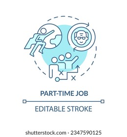 2D editable part-time job thin line icon concept, isolated vector, blue illustration representing unretirement.