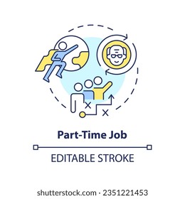 2D editable part-time job thin line icon concept, isolated vector, multicolor illustration representing unretirement.