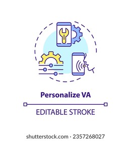 2D editable personaliza el concepto de ícono de línea delgada VA, vector aislado, ilustración multicolor representando asistente de voz.