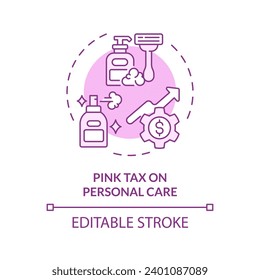 2D editable pink tax on personal care icon, isolated monochromatic vector, thin line illustration representing pink tax.