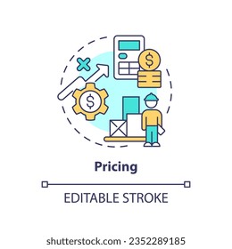 Concepto de icono de línea delgada de precios editable en 2D, vector aislado, ilustración multicolor que representa la gestión de proveedores.