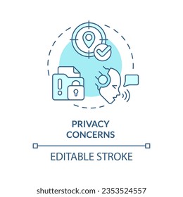 2D editable privacy concerns thin line blue icon concept, isolated vector, illustration representing voice assistant.