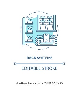 2D editable rack systems icon representing vertical farming and hydroponics concept, isolated vector, thin line illustration.