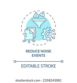 2D editable reduce noise events icon representing AI ops, isolated vector, blue thin line illustration.