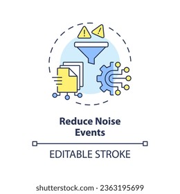2D editable reduce noise events icon representing AI ops, isolated vector, multicolor thin line illustration.