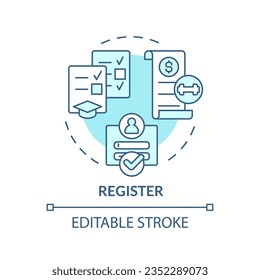 2D editable register blue thin line icon concept, isolated vector, illustration representing athletic scholarship.