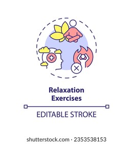 2D editable relaxation exercises thin line icon concept, isolated vector, multicolor illustration representing behavioral therapy.
