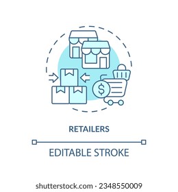 2D editable retailers thin line icon concept, isolated vector, blue illustration representing vendor management.