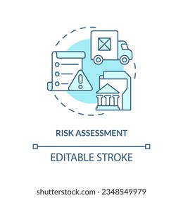 2D editable risk assessment thin line icon concept, isolated vector, blue illustration representing vendor management.