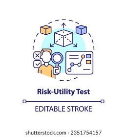 2D editable risk-utility test thin line icon concept, isolated vector, multicolor illustration representing product liability.