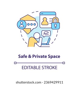 2D editable safe and private space thin line icon concept, isolated vector, multicolor illustration representing online therapy.