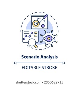 2D editable scenario analysis thin line icon concept, isolated vector, multicolor illustration representing overproduction.