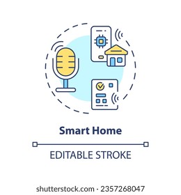 2D editable smart home thin line icon concept, isolated vector, multicolor illustration representing voice assistant.