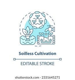 2D editable soilless cultivation icon representing vertical farming and hydroponics concept, isolated vector, thin line illustration.