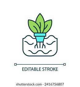 2D editable soilless cultivation icon, vertical farming and hydroponics illustration, isolated vector.