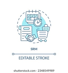 2D editable SRM thin line icon concept, isolated vector, blue illustration representing vendor management.