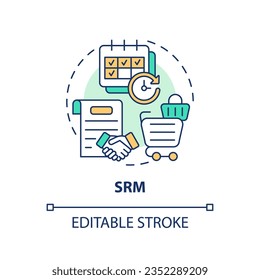 2D editable SRM thin line icon concept, isolated vector, multicolor illustration representing vendor management.