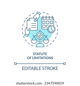 2D editable statue of limitations thin line icon concept, isolated vector, blue illustration representing product liability.