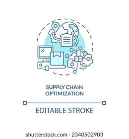 2D editable supply chain optimization blue thin line icon concept, isolated vector, illustration representing overproduction.