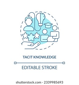 2D editable tacit knowledge thin line blue icon concept, isolated vector, monochromatic illustration representing knowledge management.`