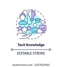 2D editable tacit knowledge thin line icon concept, isolated vector, multicolor illustration representing knowledge management