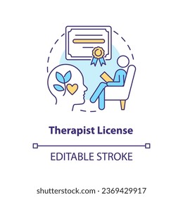 2D editable therapist license thin line icon concept, isolated vector, multicolor illustration representing online therapy.