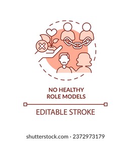 2D editable thin line icon no healthy role models concept, monochromatic isolated vector, red illustration representing codependent relationship.
